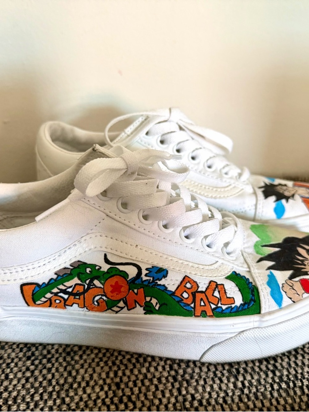 Vans White Canvas Sneakers with hand painted Dragon Ball Artwork